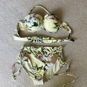 NWT Rachel Roy yellow floral high waist bikini medium